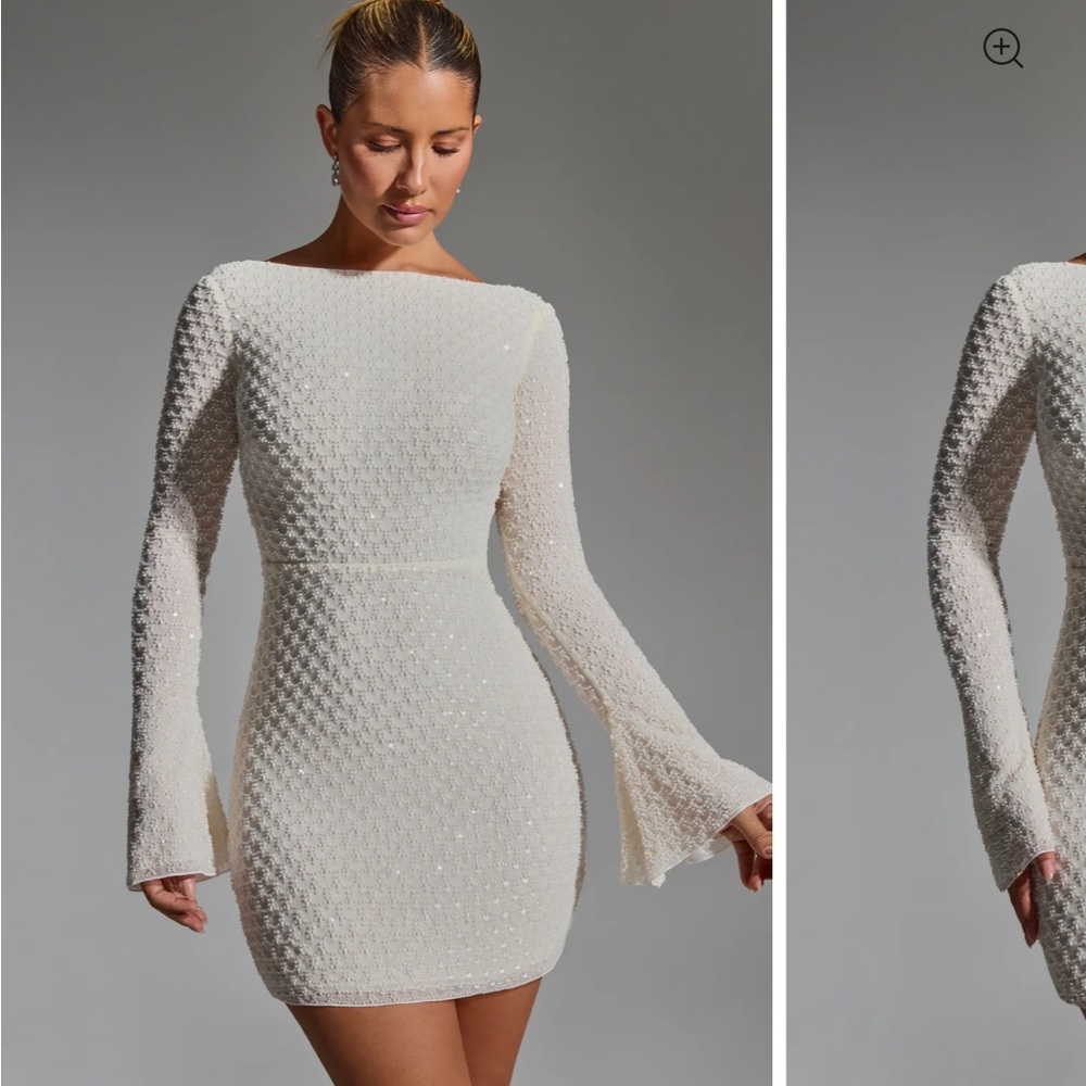 Oh Polly Embellished Open-Back A-Line Mini Dress in White